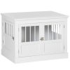 Wooden Dog Crate End Table, White, Triple Doors, Steel Tubes, for Small Dogs