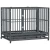 Heavy Duty Dog Cage 42 Metal Kennel with Wheels Double Door Removable Tray Gray