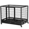 43" Heavy Duty Dog Crate with Removable Tray, Lockable Wheels and Double Door, for Large and Extra Large Dogs, Black