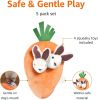 Interactive Hide and Seek Squeaky Dog Plush Toy, Rabbit and Carrot, Orange and White, 5-Pack