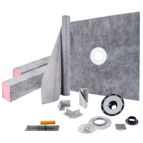 Shower Curb Kit, 48"x48" Watertight Shower Curb Overlay with 4" ABS Central Bonding Flange, 4" Stainless Steel Grate