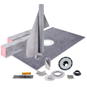 Shower Curb Kit, 48"x72" Watertight Shower Curb Overlay with 4" PVC Central Bonding Flange, 4" Stainless Steel Grate