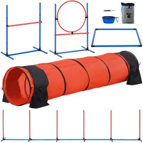 Dog Agility Training Equipment, 5 PCS Set Upgrade with Adjustable High Hurdles,6 Weave Poles,Extended Tunnel,Jump Ring,Pause Box,Whistle,Foldable Bowl