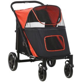 PawHut Pet Stroller Dog Cat Carriage One Click Fold with Universal Front Wheels Shock Absorber Brakes Storage Bags Mesh Window