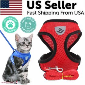 Cat Dog Pet Harness Adjustable Control Vest Dogs Reflective S M L XL Leash (Color: Red, size: S)