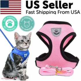 Cat Dog Pet Harness Adjustable Control Vest Dogs Reflective S M L XL Leash (Color: Pink, size: M)