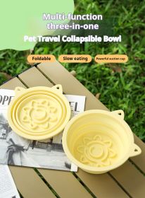 3-in-1 Pet Travel Collapsible Bowl Foldable Slow-Feeder With Strong Suction Cups  Portable Silicone Dog Bowl with Hook for Hanging on Collar/Backpack (Color: Yellow, size: 650ml)