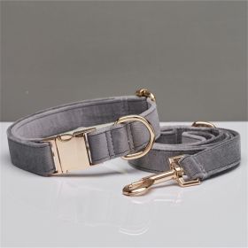Multiple Colour Velvet Personalise Dog Collar Leash Set With Bow (Option: Grey set-S)