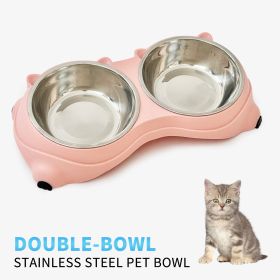 Double Stainless Steel Pet Bowl Set, Macaron Colors, Non-Slip Base And Easy To Clean For Cats And Dogs, Indoor And Outdoor Use (Option: Pink)