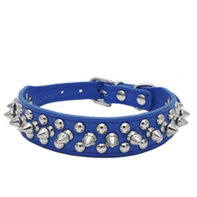 Spiked Studded Leather Dog Collar Rivets Pet Small Large Cat Pit Bull Adjustable (Color: Navy Blue, size: L)